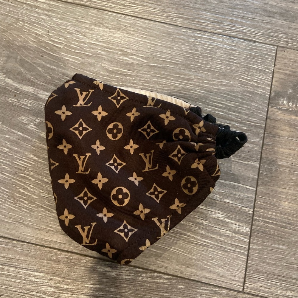 Custom Louis Vuitton Brown Monogram Face Mask with Beige Logos - Picture 3 of 3